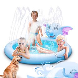 New! Splash Pad for Kids, Sprinkler Splash Play Mat 67'' Kiddie Pool Inflatable Swimming Wading Pool Summer Outdoor Water Toys Large Sprinkler Pad