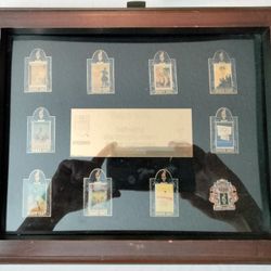 Very rare wooden box set of Team UPS Atlanta Olympic games trading pin set.