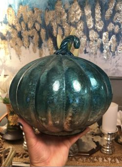 Large Teal Glass Pumpkin