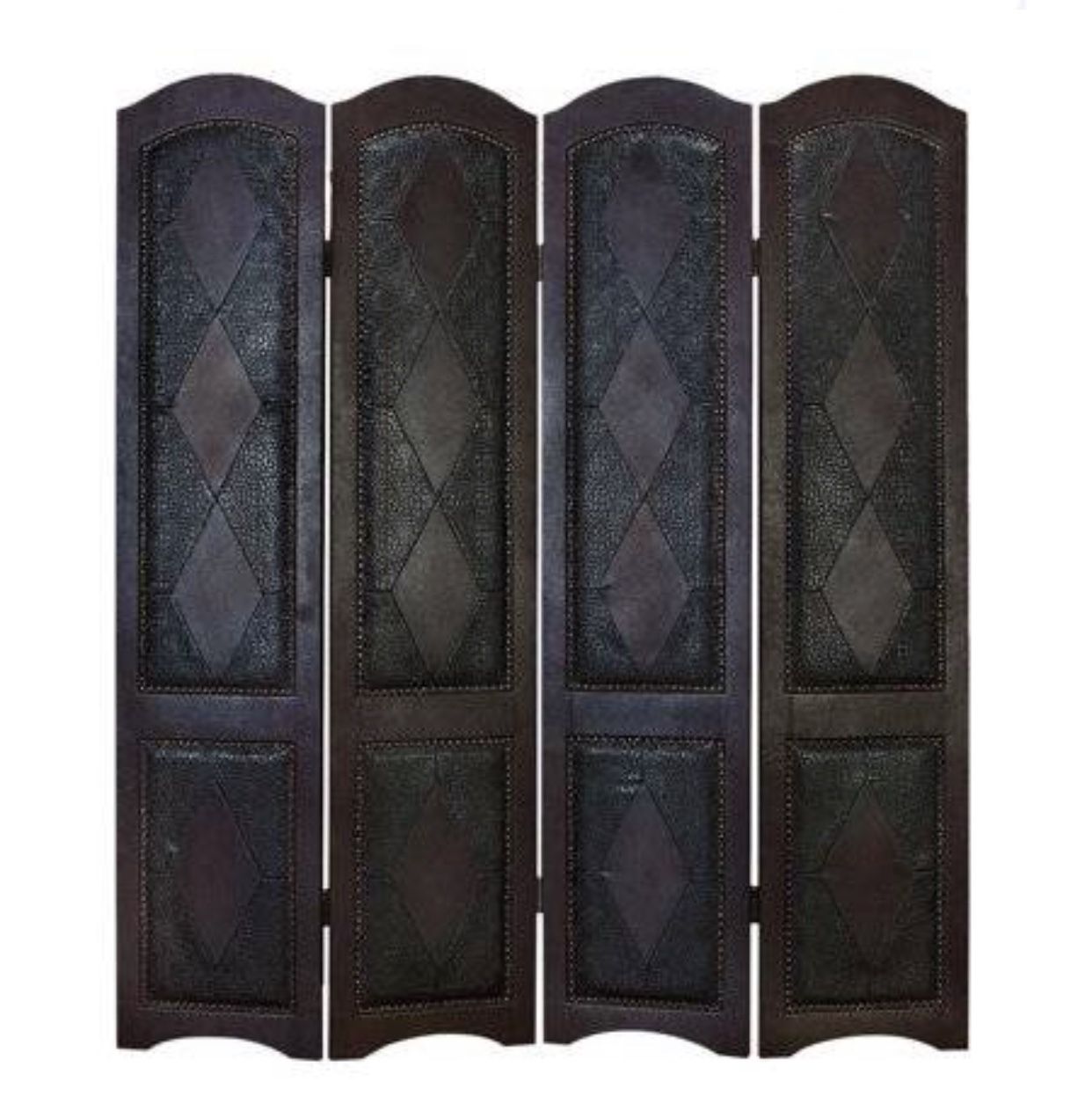 Wood Leather 4 Panel Screen Office Room Divider Wall Privacy Decor