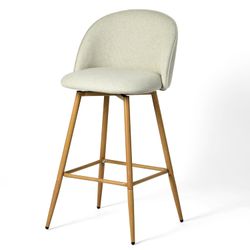 Homy Casa Haseeb Counter Barrel Bar Stool Beige Oak Kitchen
