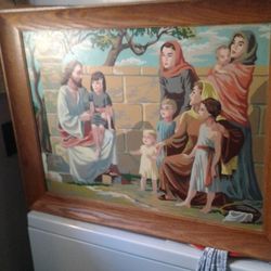 Vintage  Jesus  And Children Painting 