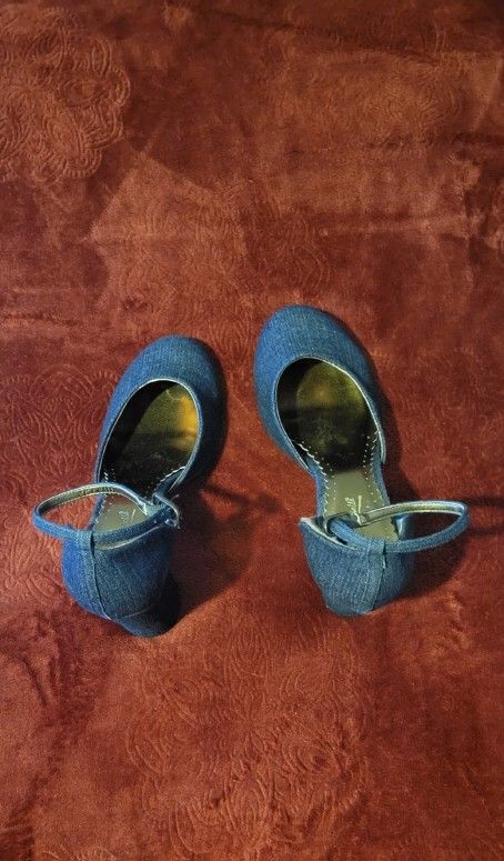WOMENS ANNE MICHELLE DENIM WEDGE HEELS SIZE 8.5