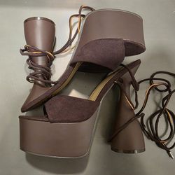Brown Suede Chunky Platform Strappy Heels