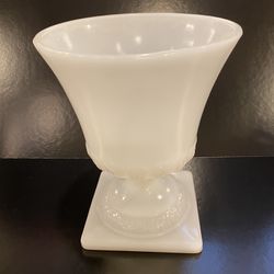Vintage E.O. Brody Cleveland Milk Glass  Pedestal Vase Urn Bowl  Planter Textured Square Footed