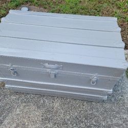 Hand Painted Restored One-of-a-Kind Gray Wooden Trunk