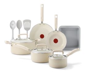 T-fal Signature Nonstick 12 Piece Cookware Set, Oven Safe Up to 350°F, Dishwasher Safe, Pots and Pans Set, Includes Frying Pans, Saucepan, Stockpot.