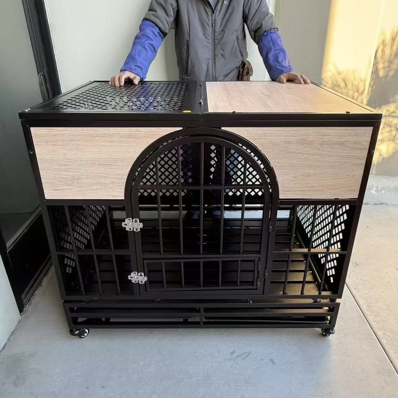 New In Box 42x30x37 Inch Tall Heavy Duty Dog Cage Crate Kennel For Large Pet With Roller Lock Wheels Feeding Door 