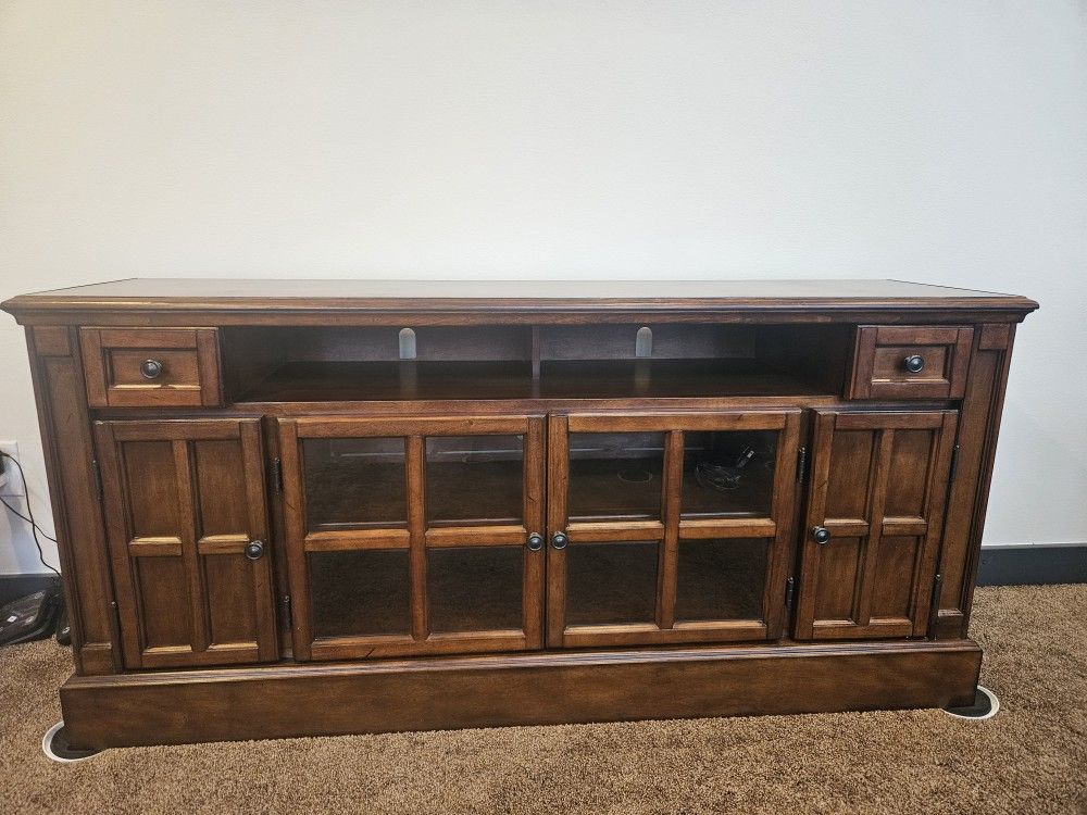 Wooden TV Stand with Glass Doors