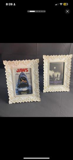 Jaws / The Exorcist / Halloween / Friday the 13th Framed Horror Prints in White Frame w/ Gold Accents - Pick 1 from Images