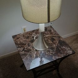 
FOR SALE: 2 Faux Marble Side Tables + 2 Lamps  