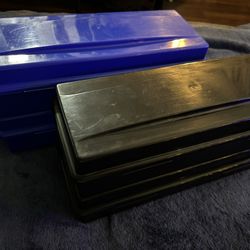 Vintage ALPHA 15, 24 Audio Cassette Tape Storage Boxes, 2-Black, 2- Blue