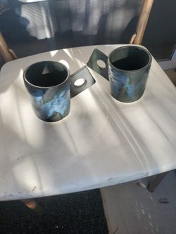 Art Pottery Artisan Coffee Mug Signed Blue Signed Unique