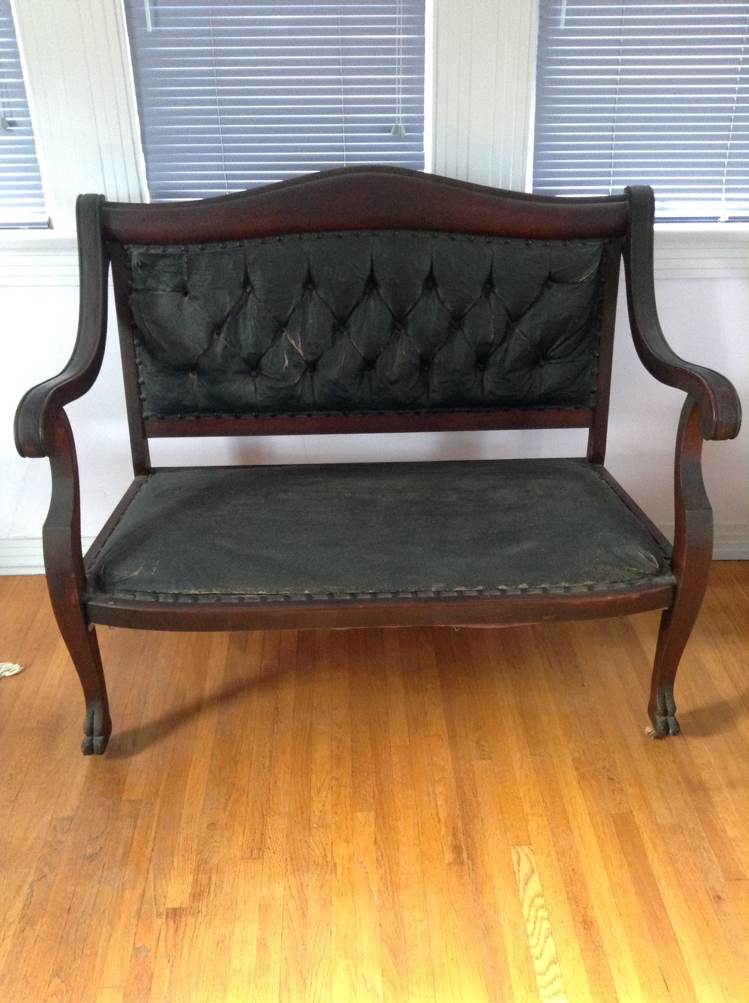 Early 1900’s Loveseat Settee With Paw Feet Original Upholstery and Finish