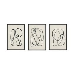 Set of 3 Black & White 24x36 Abstract Scribbled Rings Canvas Prints Wall Art in Floating Frames