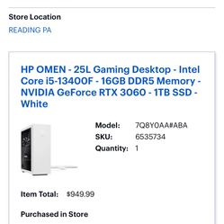 HP OMEN 25 L 3060 12GB Intel i513400f Gaming Desktop