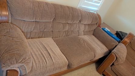 2-Piece Sofa & Loveseat – Solid Wood Arms – Covers Included