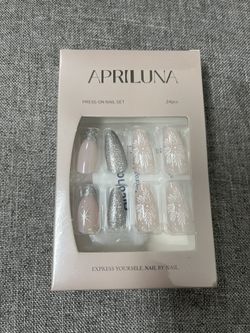 24Pcs Christmas Press on Nails Medium Almond Fake Nails Silver Glitter False Nails Press Ons With Snowflake Design Pink Nail Tips Stick on Nails Acryl