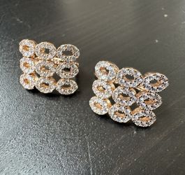 585 14K RG Stamped Rose Gold Square Weave Shimmer Bridal Stud Earrings