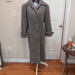 Vintage Women's ALORNA Soft Wool & Cotton Gray Large Long Over Coat Peacoat