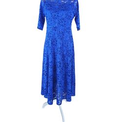 Stunning Size 6 Women's Sequin Lace  Flared Strechy Blue Dress