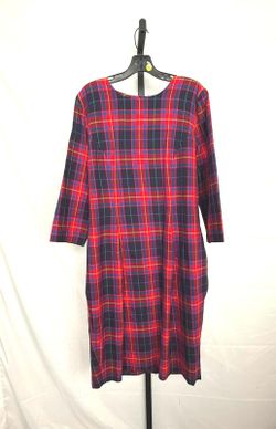 Ms Chaus Vintage Plaid Long Sleeve Midi Dress 80s 90s