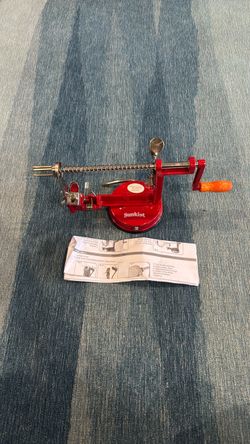 Sunkist Apple Peeler Corer Slicer Red Suction Base Metal 3-in-1 Fruit Tool