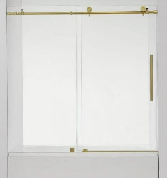Vinnova Villena 60" W x 58" H Single Sliding Frameless Glass Tub Door in Brushed Gold