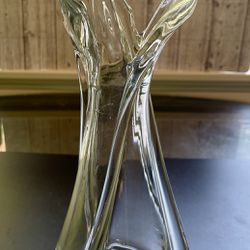 Vintage MCM Clear Viking Swung Glass 3 Fingers Ribbed Vase 