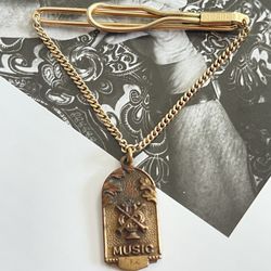 Vintage SWANK Tie Clip Bar Hanging Plaque Chain With jostens gold Pendant