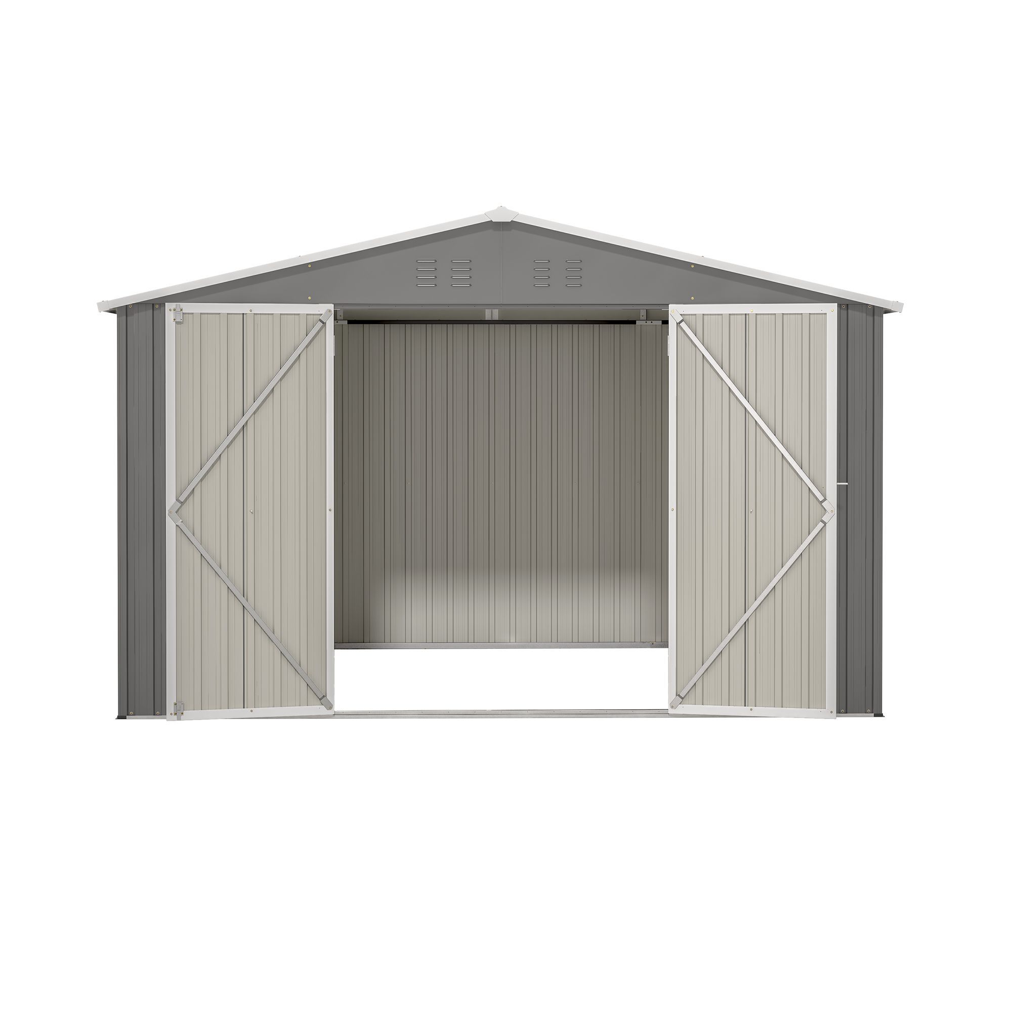 10x8 FT Outdoor Tool Unit: Grey Metal, Lockable, for Garden Use