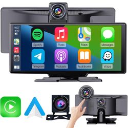 9 inch Wireless Apple CarPlay Screen for Car& 4K Dash Cam with Android Auto.Portable Car Stereo with Backup Camera&Touchscreen Display.Dash Mout Car P