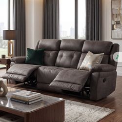 Brand New 3-Seater Manual Recliner Sofa - Dark Brown, Both Ends Recline