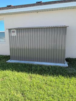 4x9 FT Lean to Shed with Windows, Metal Garden Shed Tool House with Sloping Roof with 2 Vents and 1 Side Open Door, Outdoor Storage Shed Waterproof fo