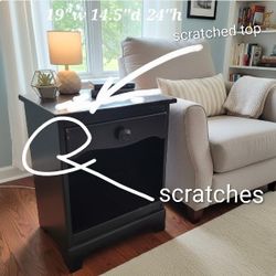 Scratches Black Wood Side Table – 19"W × 14.5"D × 24"H