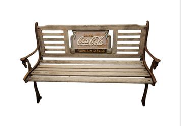 Vintage Cast Iron Drink Coca Cola Fountain Service Advertising Sign Park Bench