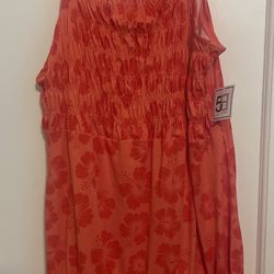 Sleeveless Orange Floral Smocked Camisole Dress