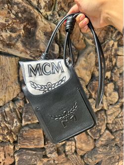 MCM Himmel Logo Embossed Mini Hobo Bag Leather