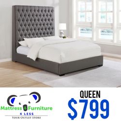 Camille Upholstered Queen Panel Bed Grey