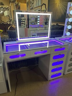 Vanity Desk and Vanity Mirror W/ Built-in Bluetooth speakers. Available in 3 colors; White, Black and Pink.
