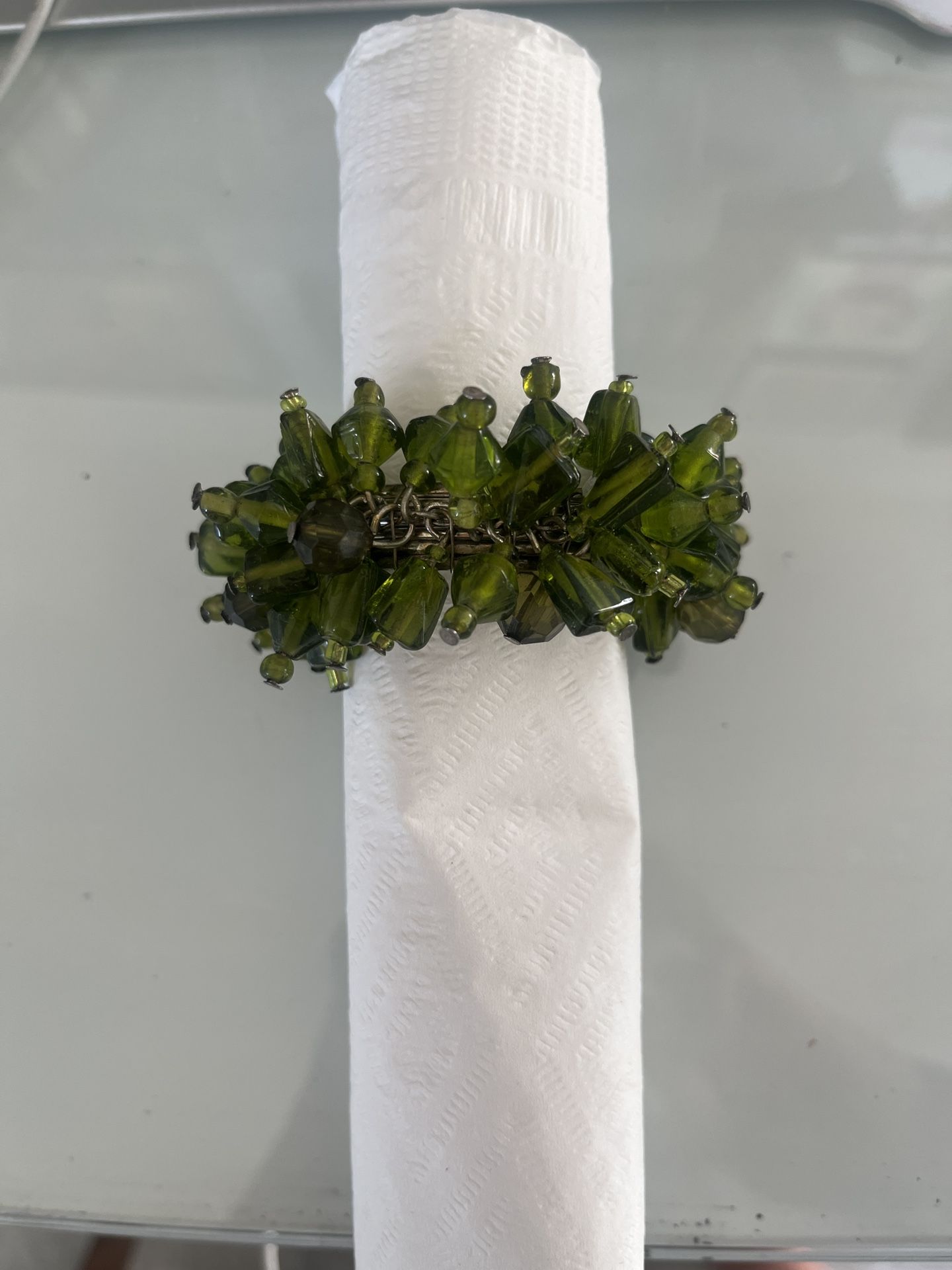 9 Green Beaded Napkin Rings