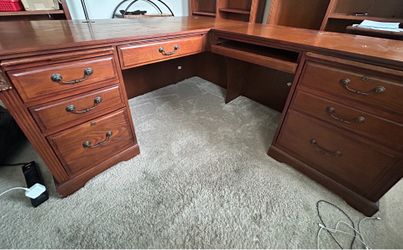 Executive L-Shaped Wood Office Desk with File Drawers