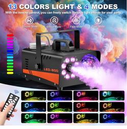 Fog Machine, Smoke Machine with Disco Ball Lights, 600W and 4000CFM with 13-Color LED Effects, Wired And Wireless Remote Controls, Ideal for Indoor, O