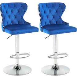 Blue Velvet Nailhead Barstools (4)