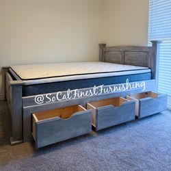 Queen Bed And Mattress With  Drawers 