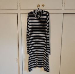 Maeve Black and White Striped Turtleneck Dress