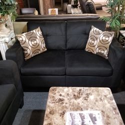 Brand New 56" Black Linen Loveseat