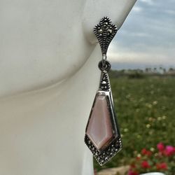 Pink Mussel  Sterling silver   marcasite  Art Deco earrings