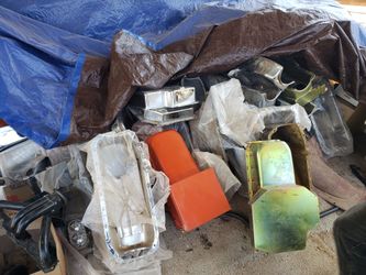 New small block Chevy engine parts chrome aluminum valve covers fans oil pans etc
