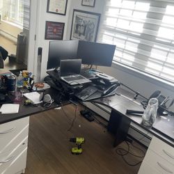 Office L Shape Desk And File Cabinet Set 